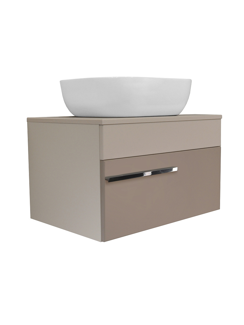 Тумба подвесная Runo Вудлайн 65 с раковиной Bella 41 квадратная, розовый/бежевый