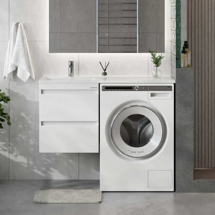 Тумба подвесная Onika Флэтон 38 с раковиной Марсал 100 под стиральную машину, L, белая
