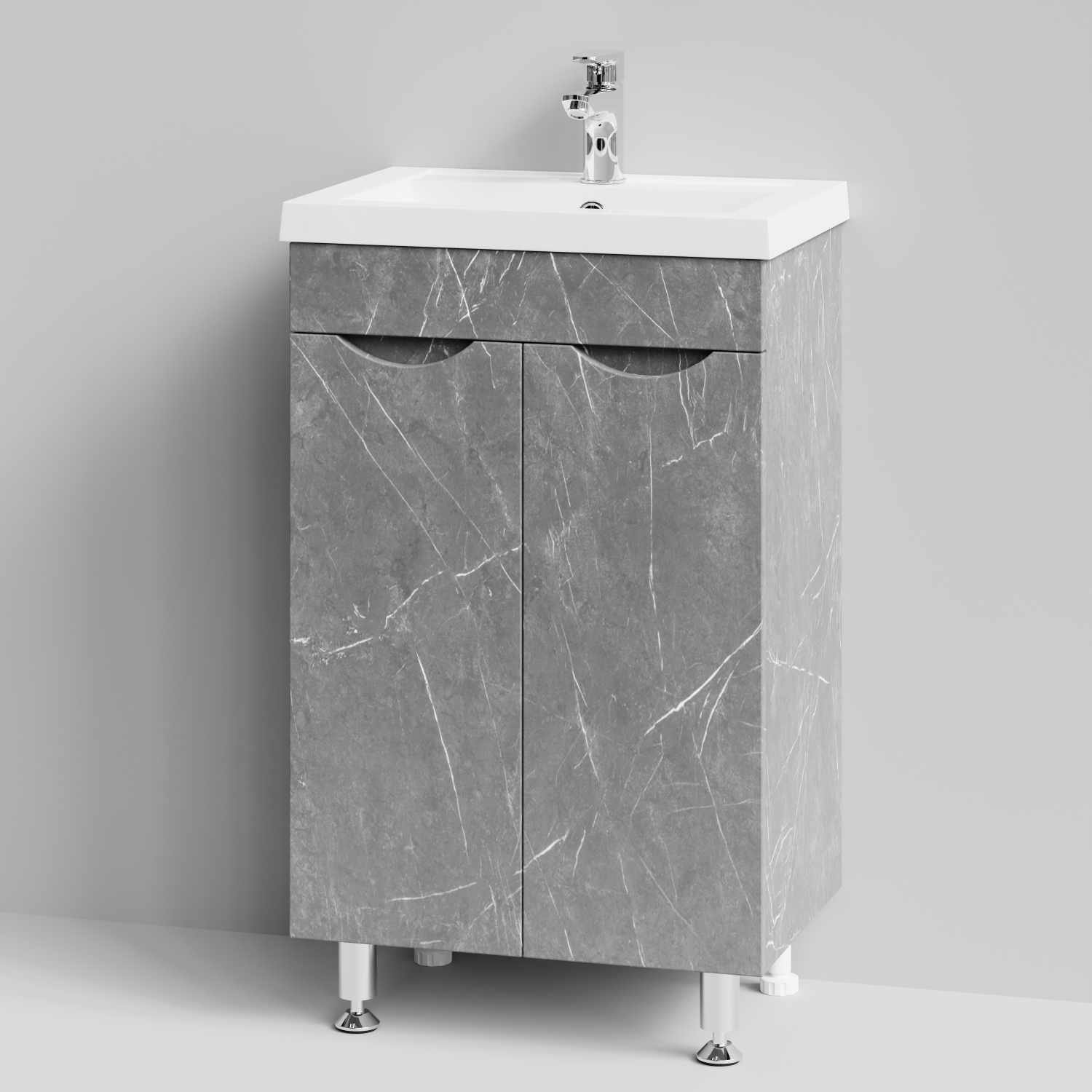 Тумба с раковиной Vod-ok Смайл 50 напольная, Мрамор Серый софт тач