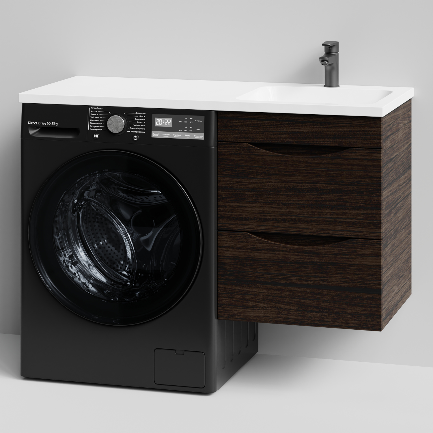 Тумба Vod-ok 48 с раковиной Смайл 110 подвесная, под стиральную машину, правая, Палисандр