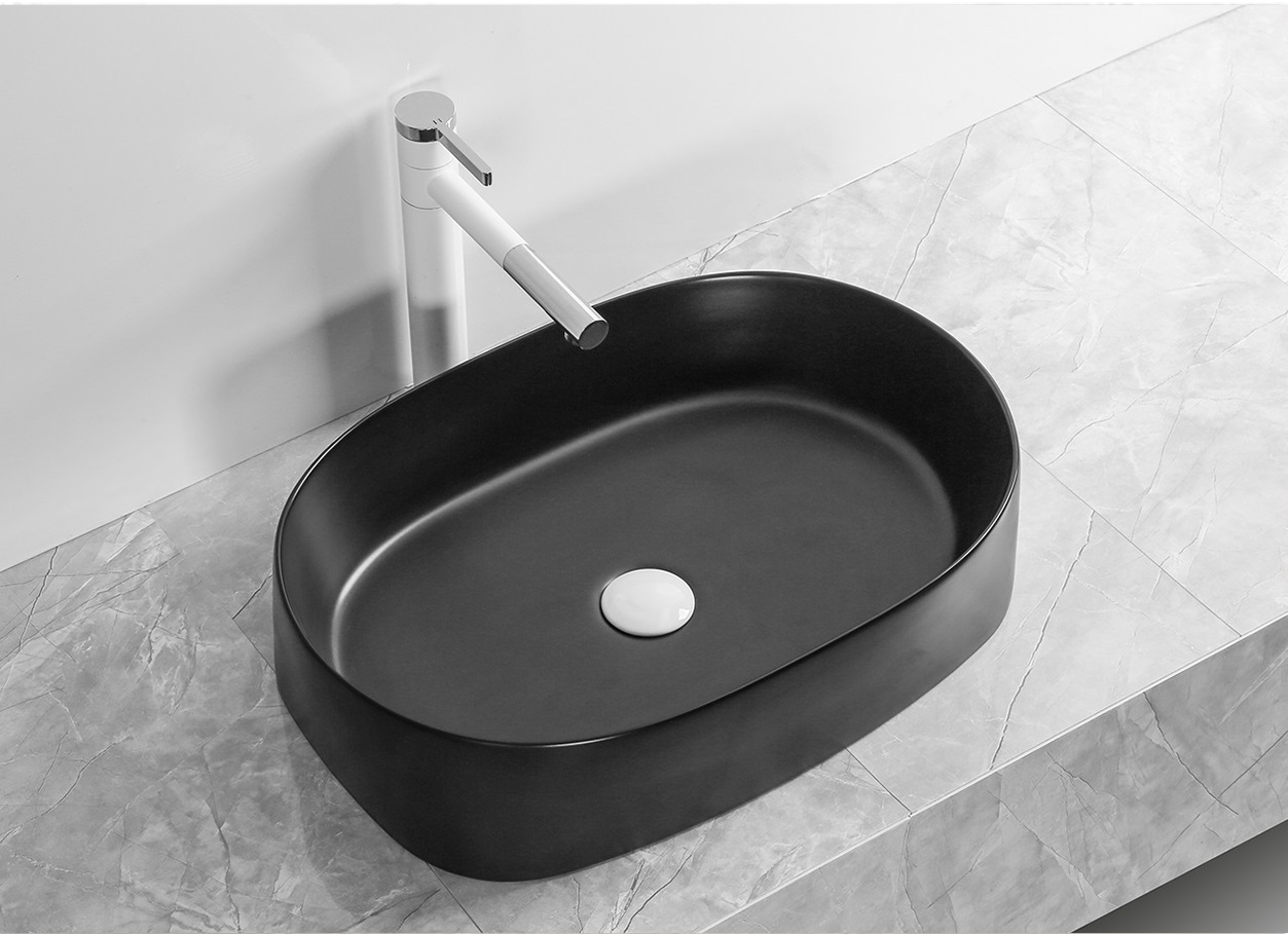 Раковина Ceruttispa CR2691 накладная, черный матовый, овальная 560х390х140