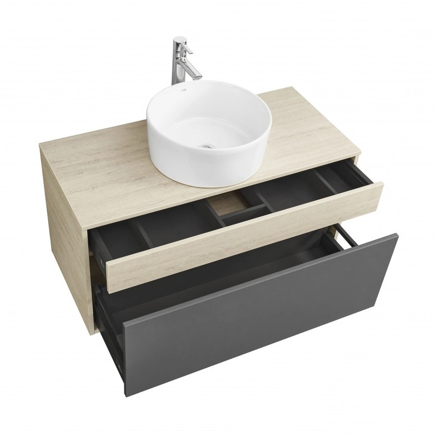 Тумба подвесная Aquaton Лофт Урбан 100 с раковиной MILA 40х40, серый графит, дуб орегон