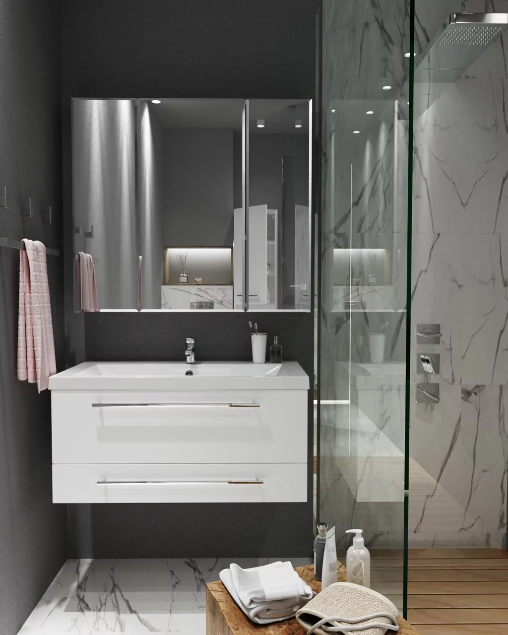 Тумба подвесная 1Marka Соната 90П с раковиной Анита 90, 2 ящика, белый