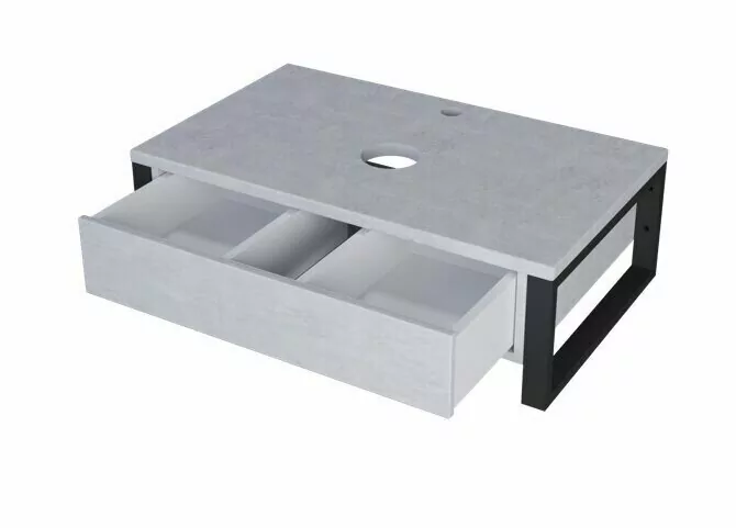 Тумба подвесная 1Marka Grunge loft 100П с раковиной Roll 53, 1 ящик, бетон светлый