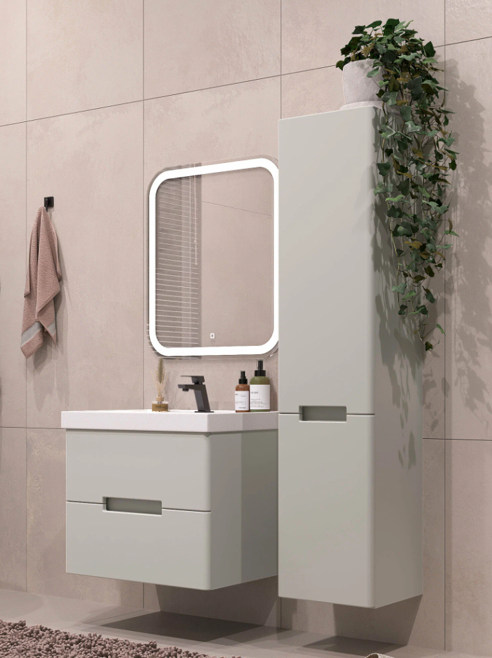 Тумба подвесная SanStar Ориана 60 с раковиной Квадро 60 (комплект), грей