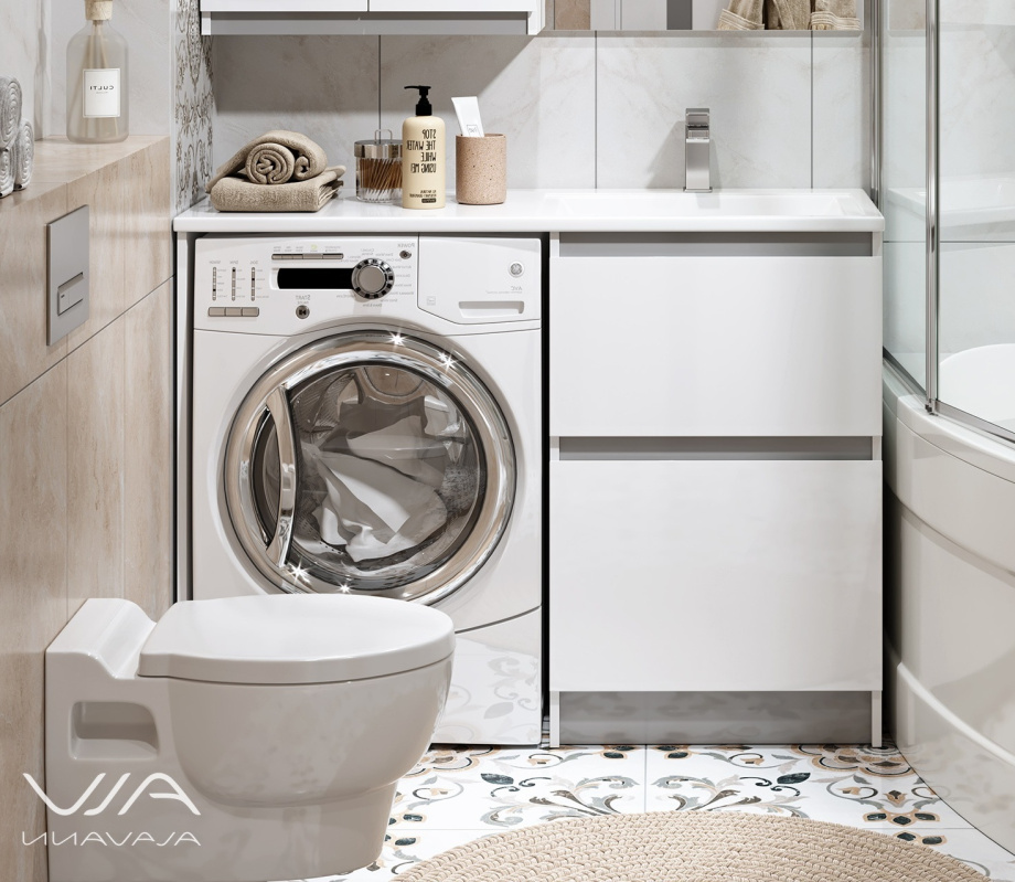 Тумба Alavann Soft Silver 53 с раковиной под стиральную машину Даллас 120 R, белая