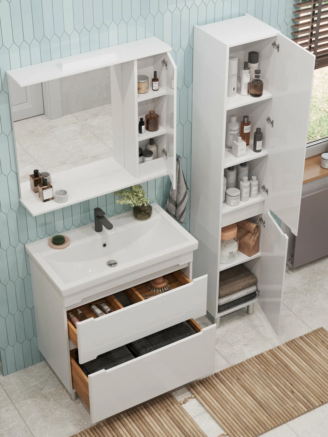 Тумба напольная SanStar Адель 80 с раковиной Фостер 80, белая