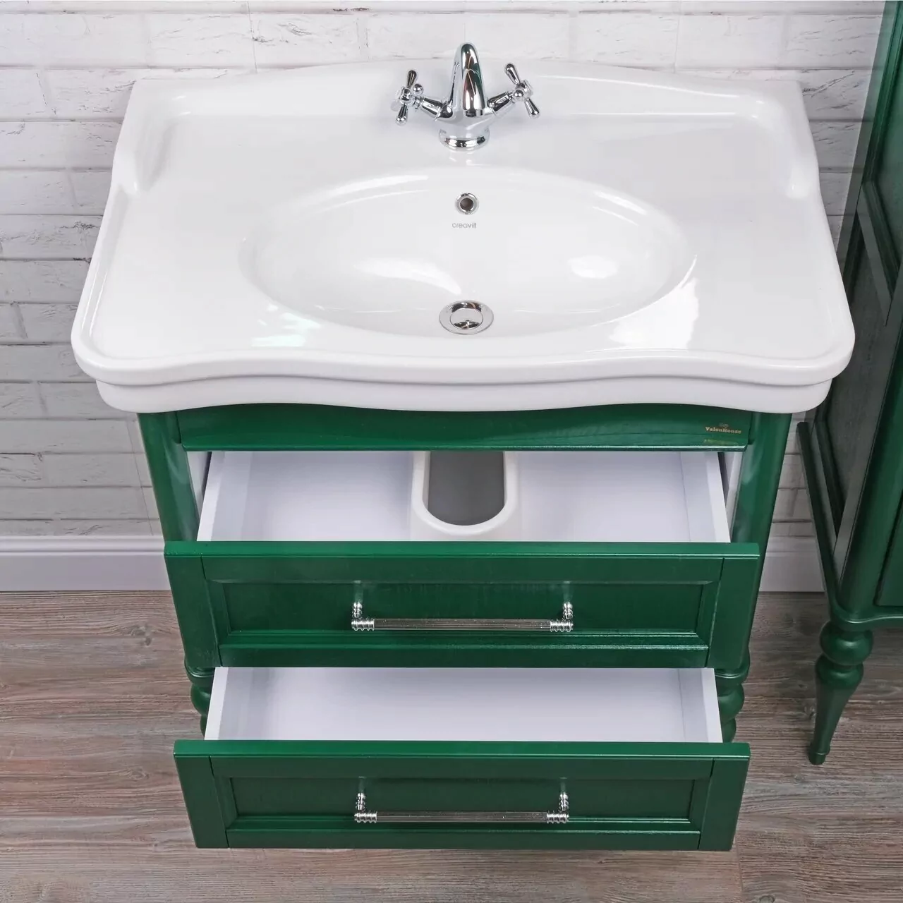 Тумба напольная ValenHouse Эстетика 80 с раковиной Antik 80, зеленый, хром