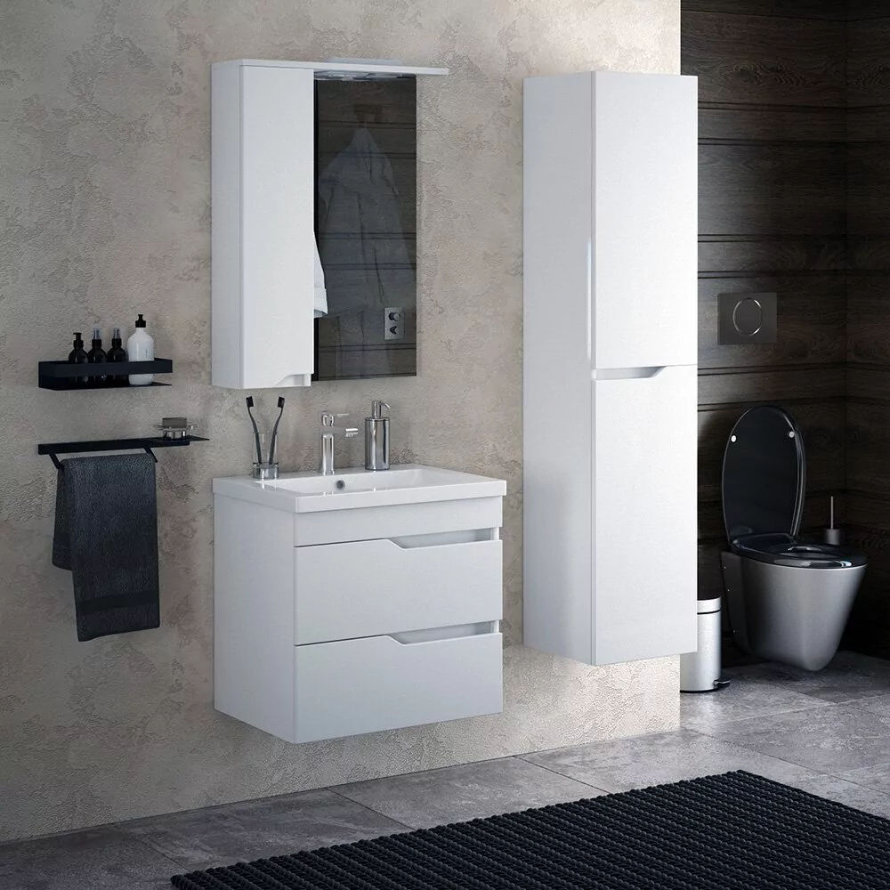 Тумба подвесная Corozo Теона 60 Z2 с раковиной Сомо 60, белый