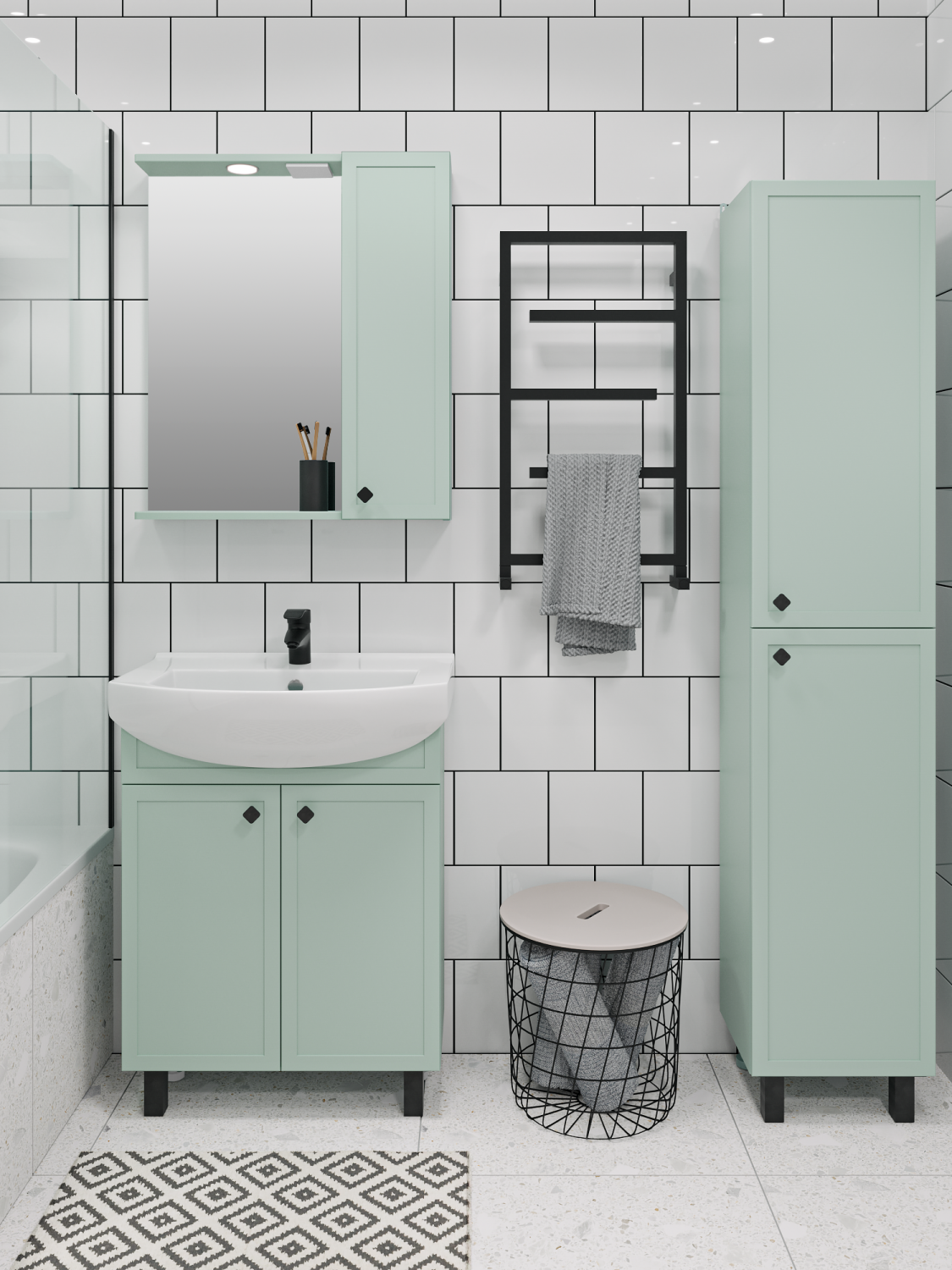 Тумба напольная Runo Римини 65 с раковиной Best 65, мятаа