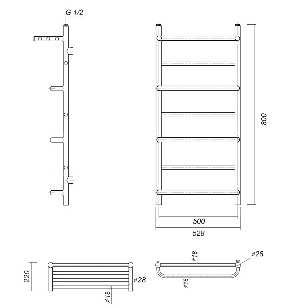 Полотенцесушитель водяной Domoterm Орфей сп П7 500x700 АБР античная бронза