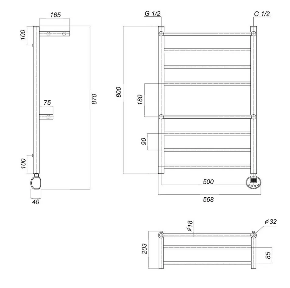 Полотенцесушитель электрический Domoterm Медея сп2 П8 500x800 ER правый, хром