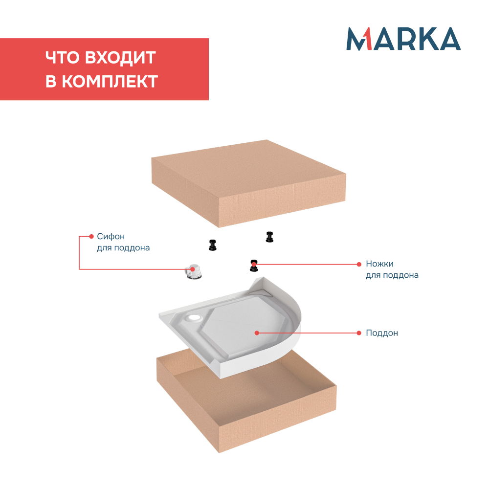 Поддон 1Marka Tondo 1/4 90*90 комплект с сифоном