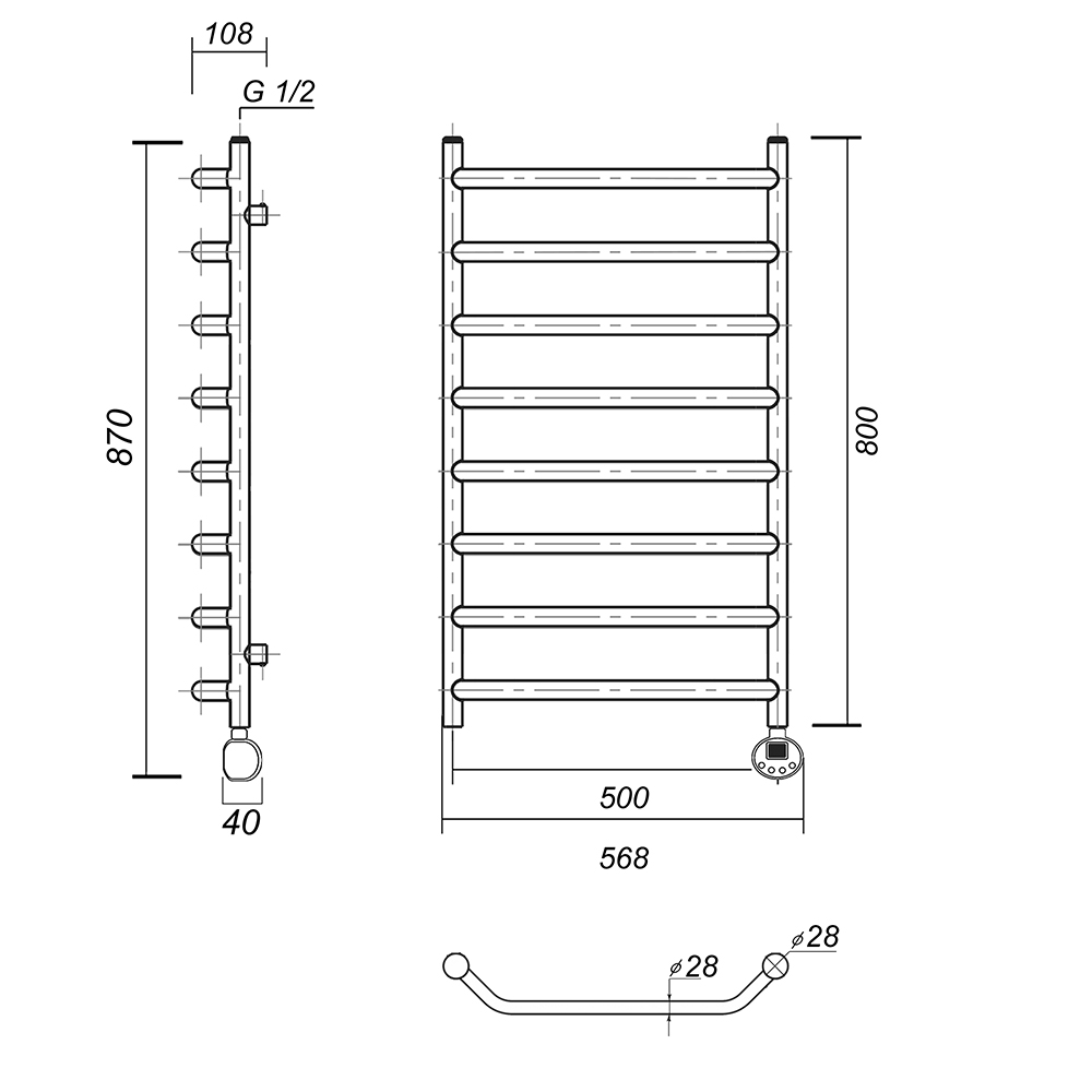 Полотенцесушитель электрический Domoterm Лаура Плюс П8 500х800 АБР ER античная бронза