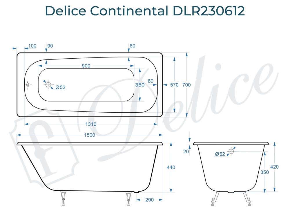 Ванна чугунная Delice Continental 150х70 DLR230612