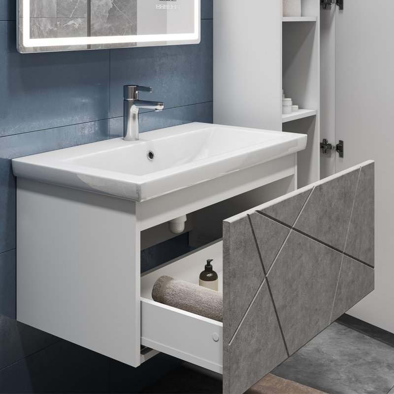 Тумба подвесная Vigo Geometry 80 с раковиной Neo 80, бетон