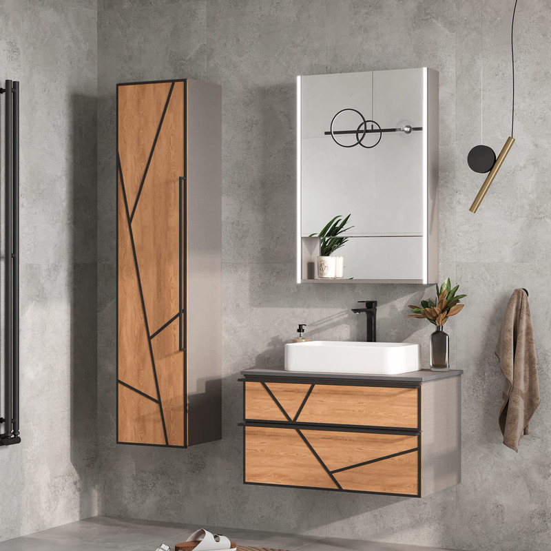 Пенал EQUIL Ferro 36 подвесной лен антрацит/дуб мадера, L