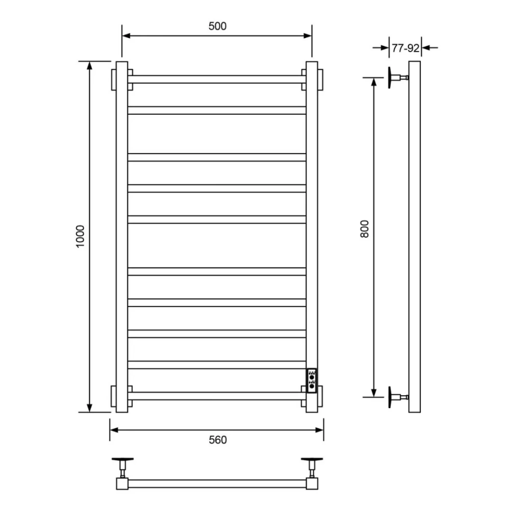 Полотенцесушитель электрический Veconi Barro-B B10050CH-B 500х1000, хром от магазина Vanna-Vanna.ru!