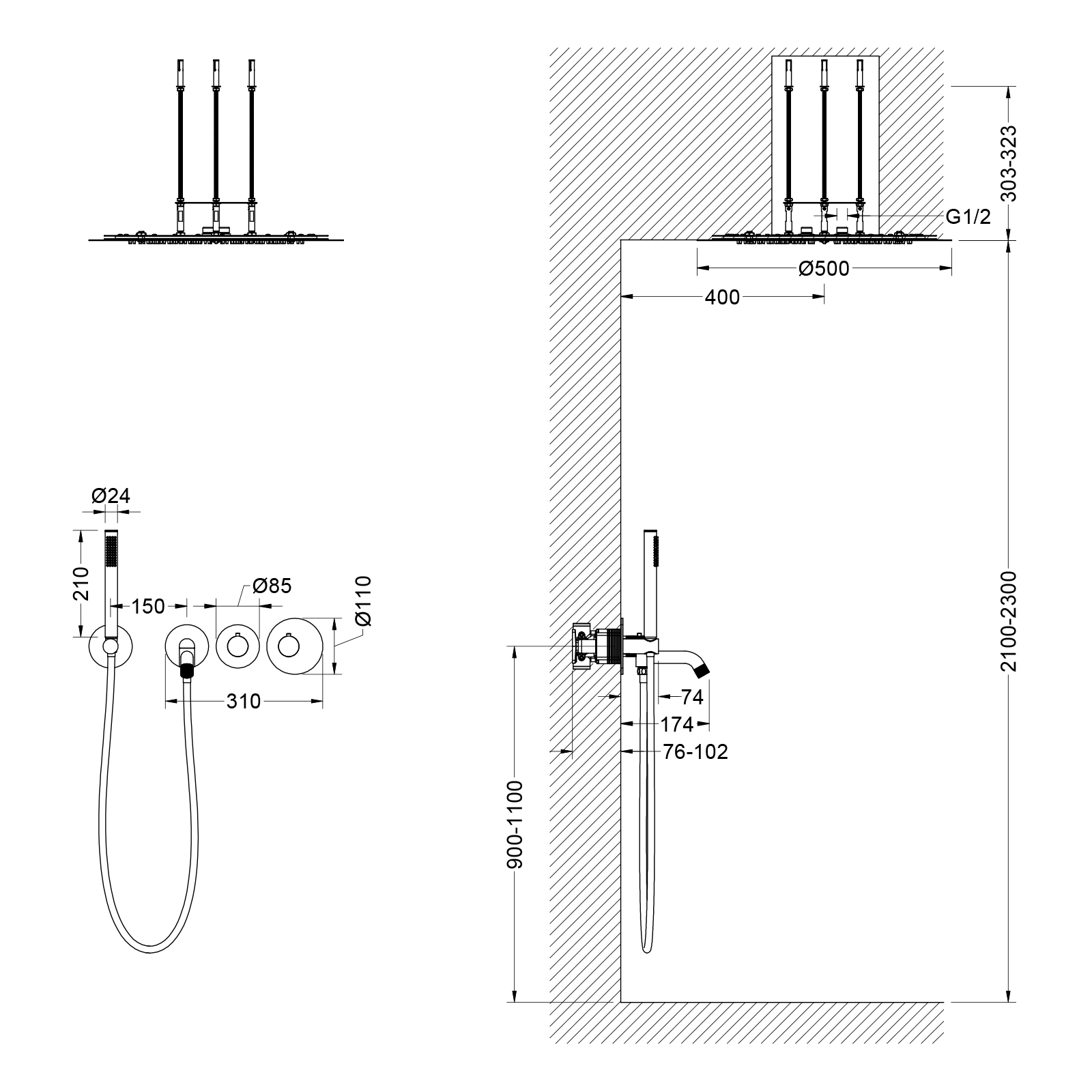 Душевая система встроенная с термостатом Timo Saona SX-2358/18SM черное золото