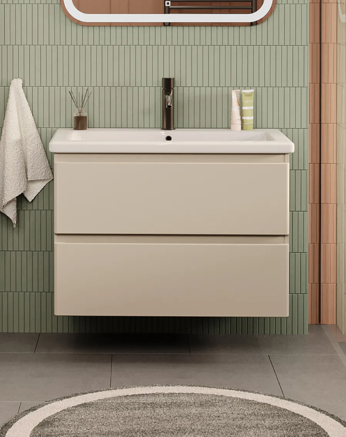 Тумба подвесная SanStar Riana 80 с раковиной Como 80 (комплект), cappuccino