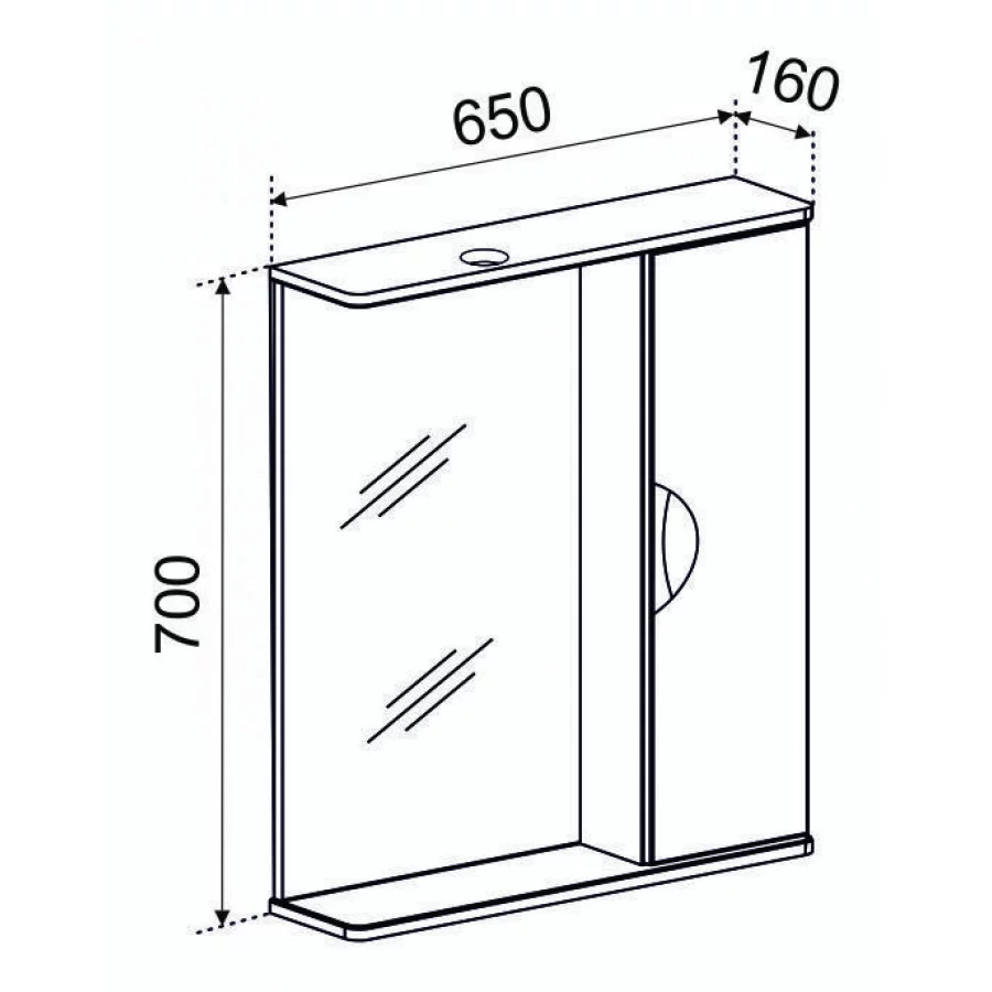 Зеркало-шкаф Emmy Милли 65 R свет, белый