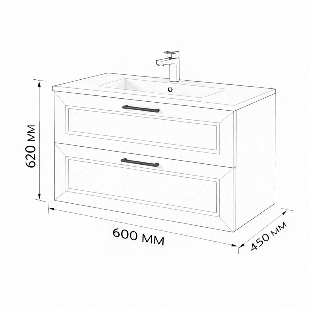 Тумба с раковиной подвесная (60 см) Terminus Victoria VIC10602900301O, белый, ручки черный