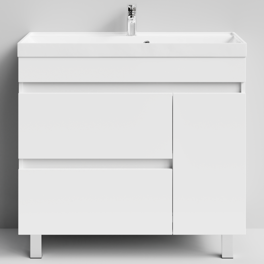 Тумба напольная Vod-ok Бест 90 с раковиной Classica 90, дверь справа, белая + 13 цветов