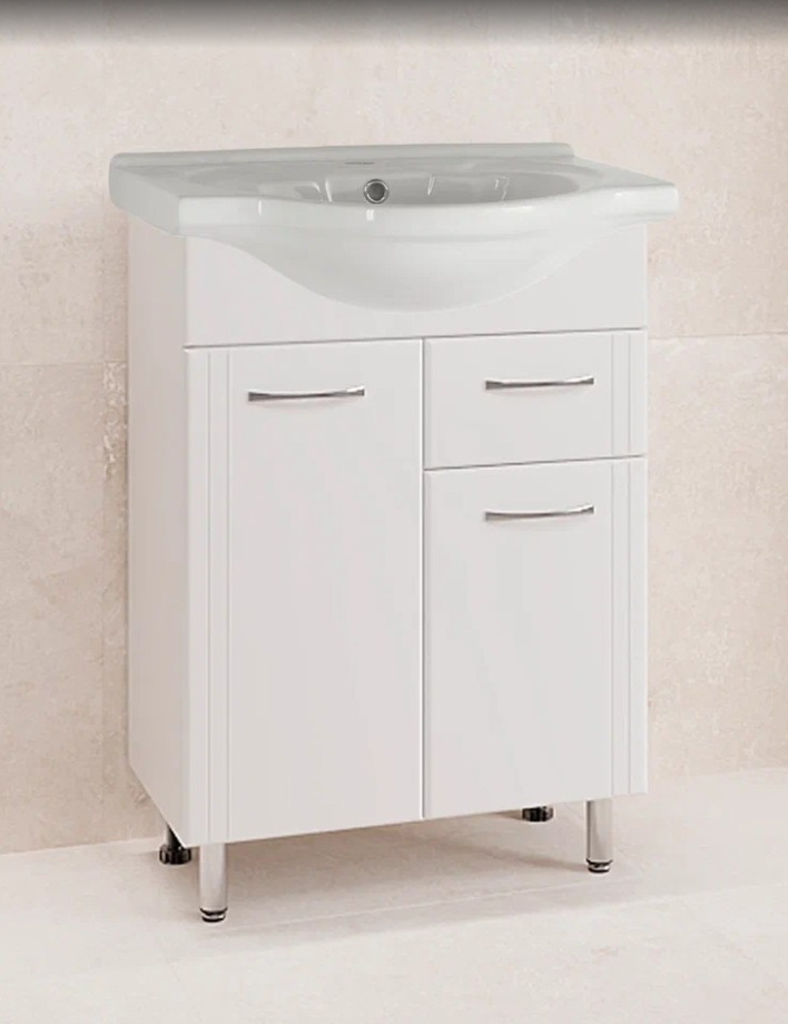 Тумба Style Line Эко Стандарт №11 с раковиной Santek Байкал 60 напольная, белая