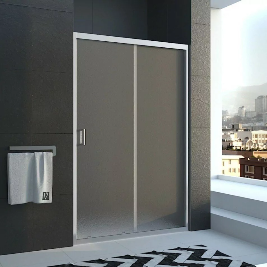 Душевая дверь Veconi VN46-100-02 Pear в нишу, раздвижная, матовое стекло, хром