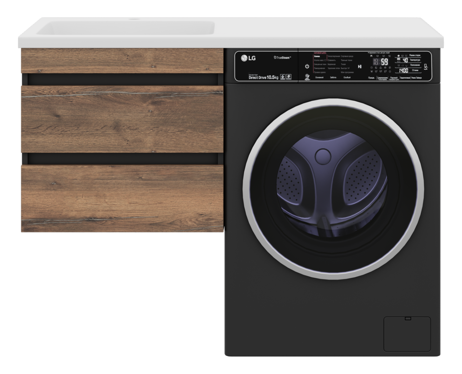 Тумба с раковиной Misty Коломбо 60 под стиральную машину подвесная с раковиной Эстет Даллас 120 L, дуб галифакс/антрацит