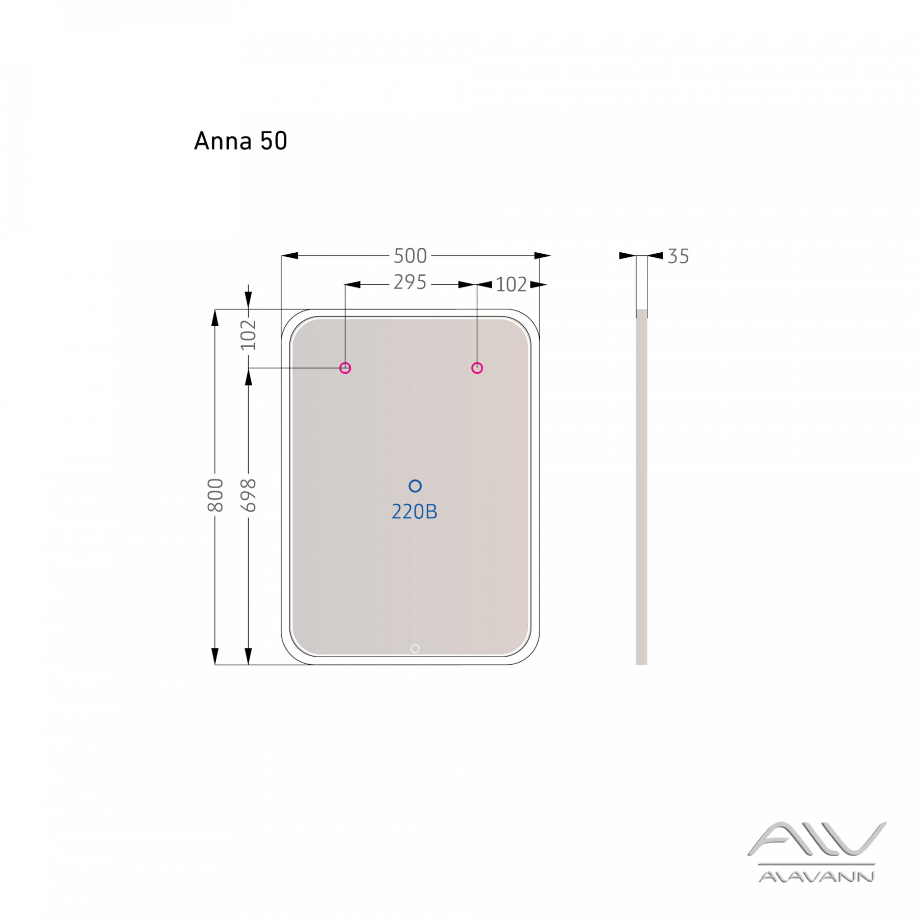 Зеркало Alavann Anna 50 свет, сенсор, белый