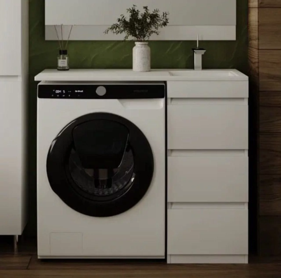 Тумба напольная Style Line Даллас 100 Люкс Plus ПВХ с раковиной Даллас 100 под стиральную машину, правая, белая