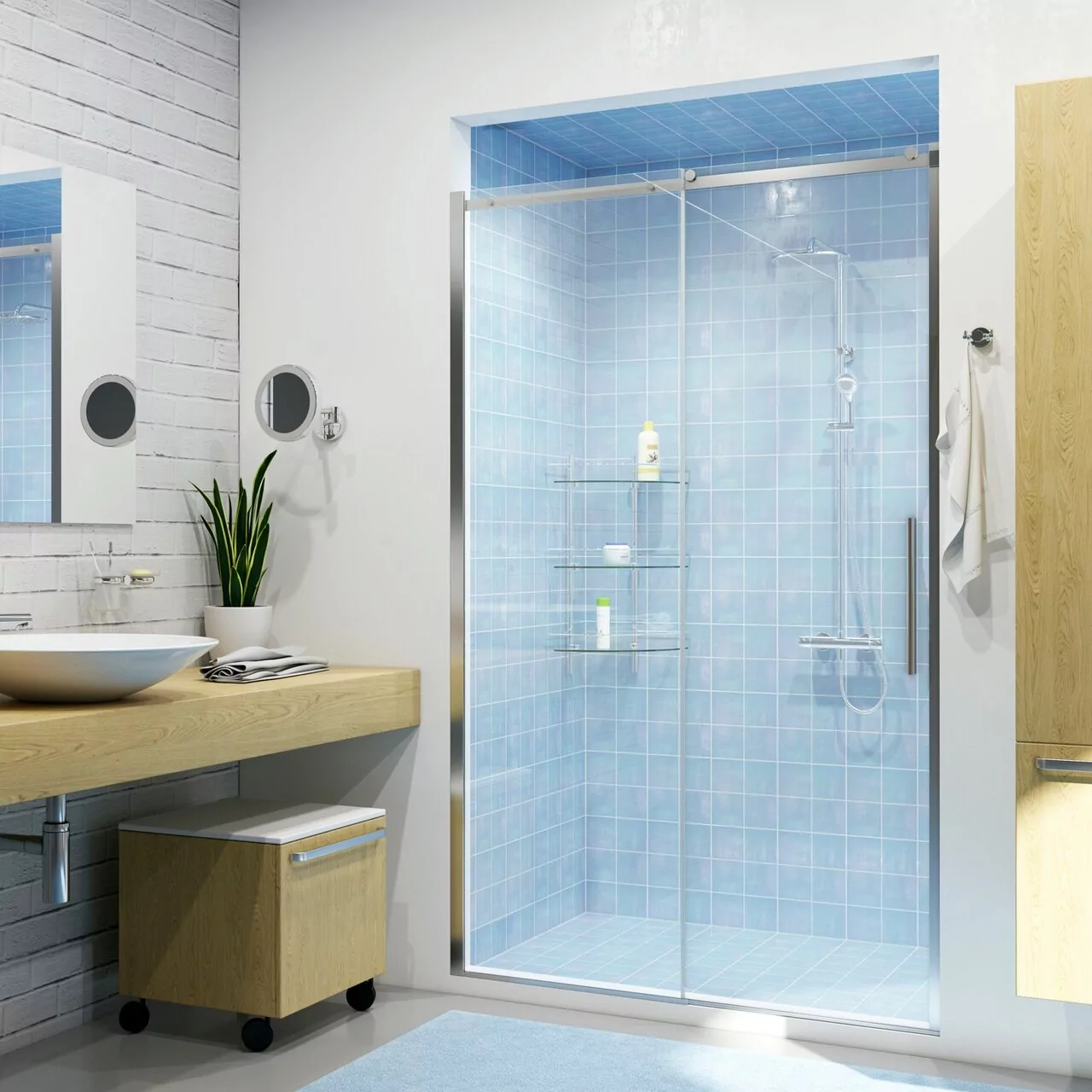 Душевая дверь WasserKraft Dinkel 58R30 130 в нишу, раздвижная, прозрачное стекло, хром