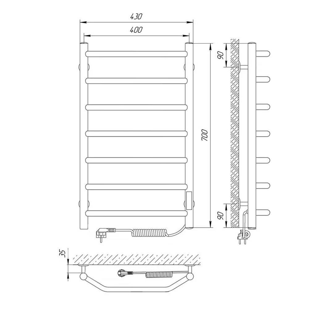 Полотенцесушитель электрический Laris Виктория П7 400х700 с терморегулятором, правый, хром