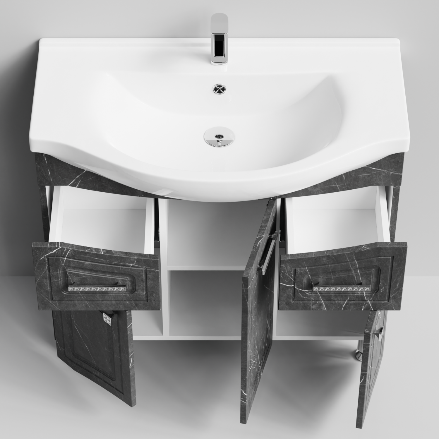 Тумба с раковиной Адам 90 напольная, Мрамор Графит софт тач, петли справа