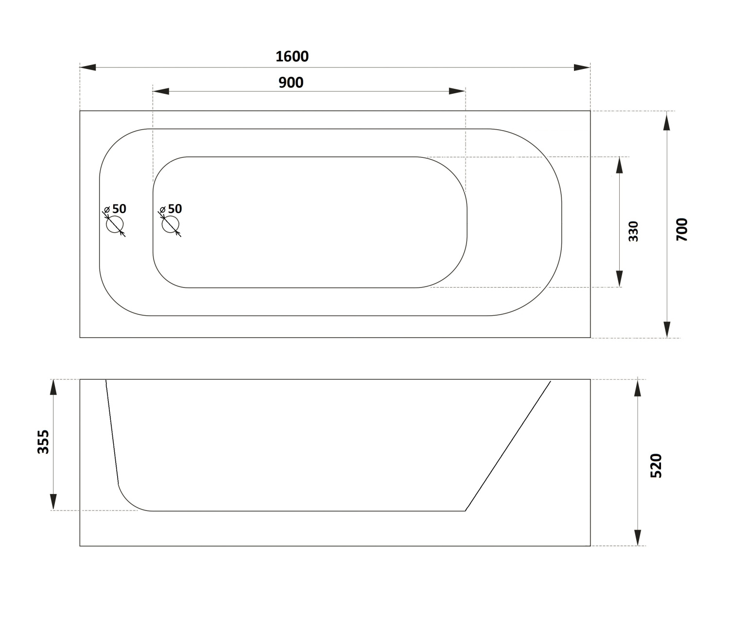 Ванна акриловая с каркасом Parly ORTIZ 160x70 белый