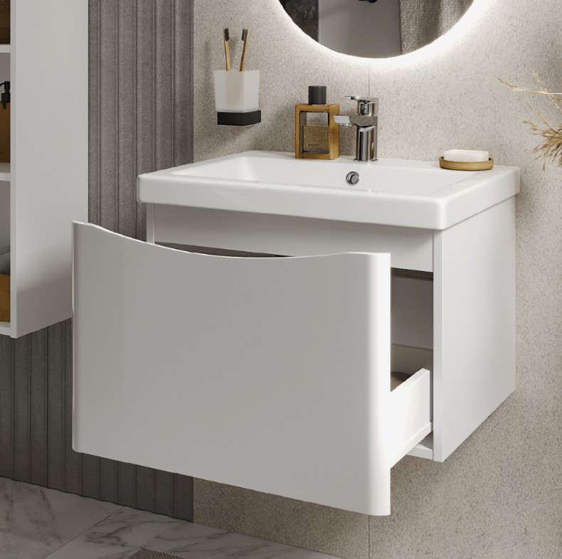 Тумба подвесная Vigo Glem 700-0-1 с раковиной Como 70, 1 ящик, белый