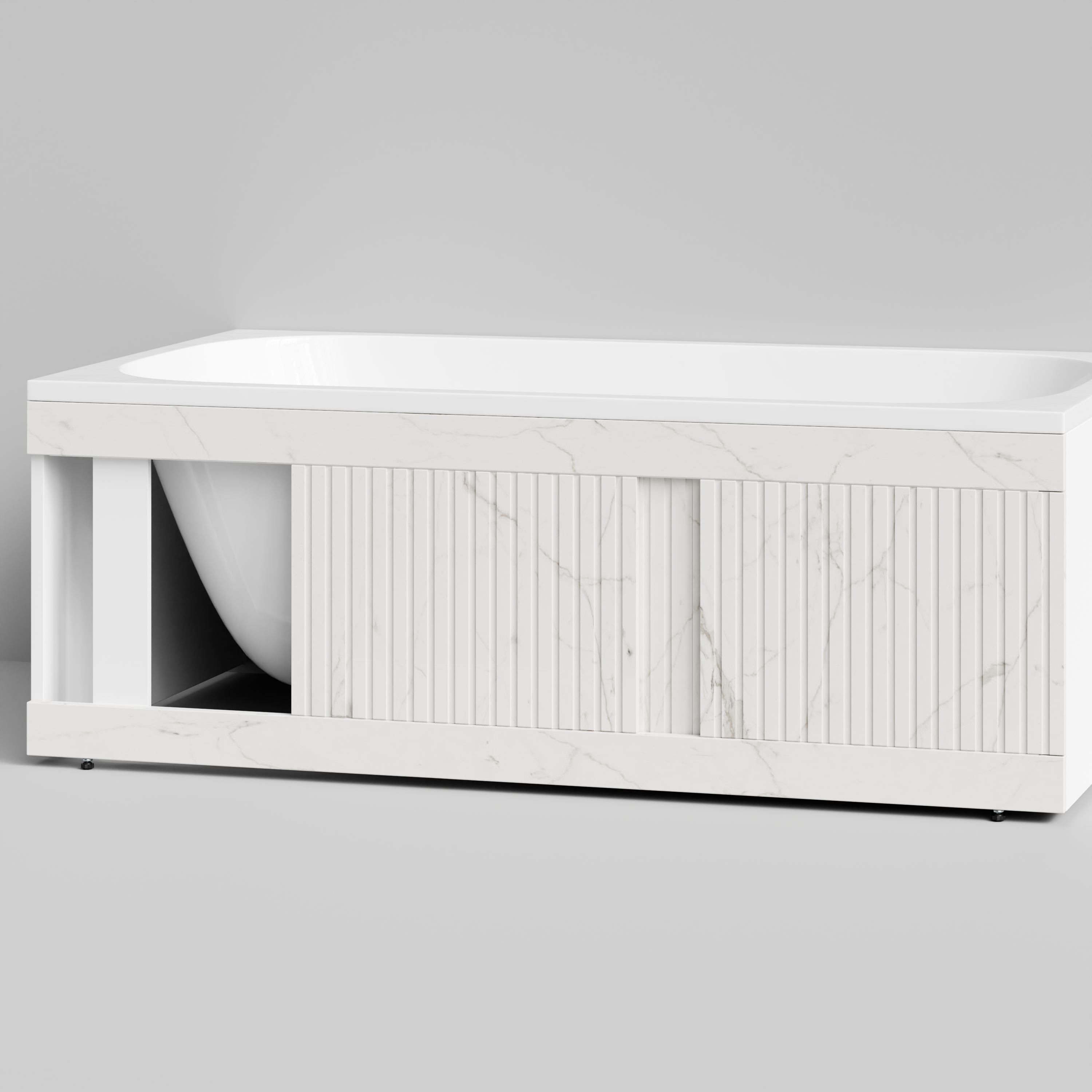 Экран под ванну Vod-ok Тач 150 раздвижной Мрамор Белый натур милк