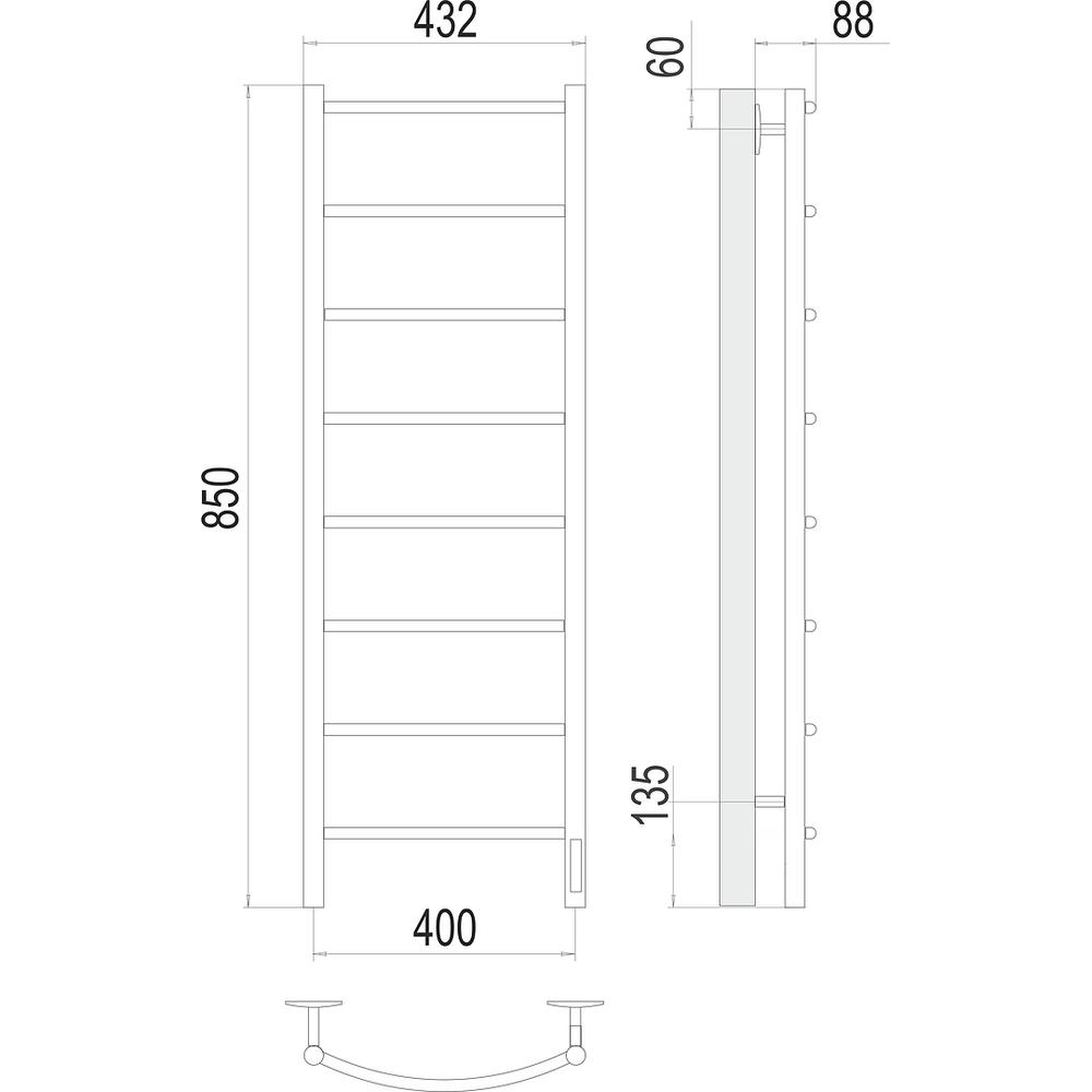 Полотенцесушитель электрический Terminus Классик П8 40х85, правый