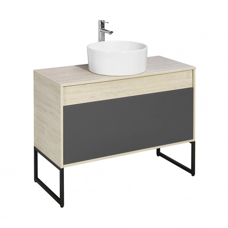 Тумба подвесная Aquaton Лофт Урбан 100 с раковиной MILA 40х40, серый графит, дуб орегон