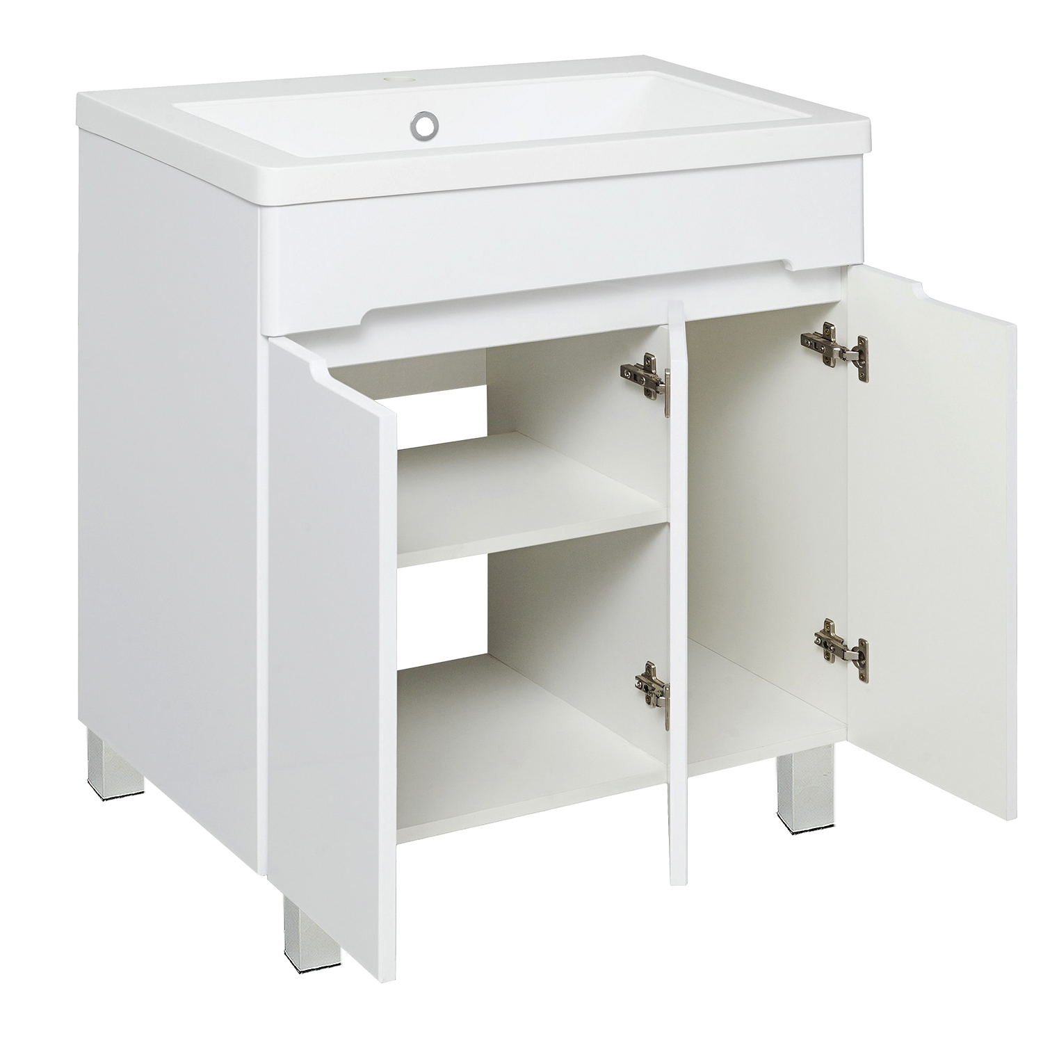 Тумба напольная Runo Парма 75 3 двери, с раковиной Omega 75, белый