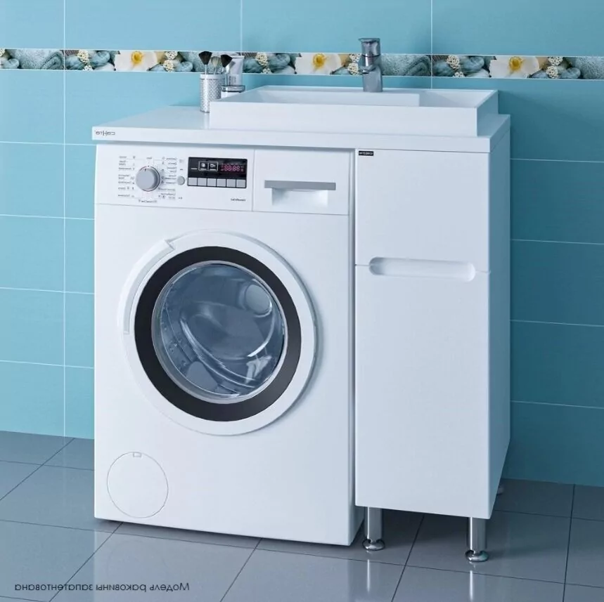 Тумба напольная Санта Лондон 29 с раковиной Юпитер 90х50 под стиральную машину, правая, 2 ящика, белая