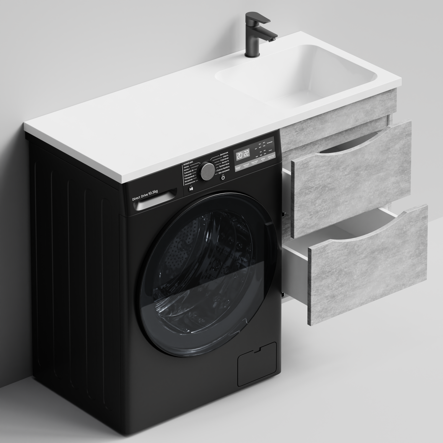 Тумба Vod-ok 48 с раковиной Смайл 110 подвесная, под стиральную машину, правая, Горный камень