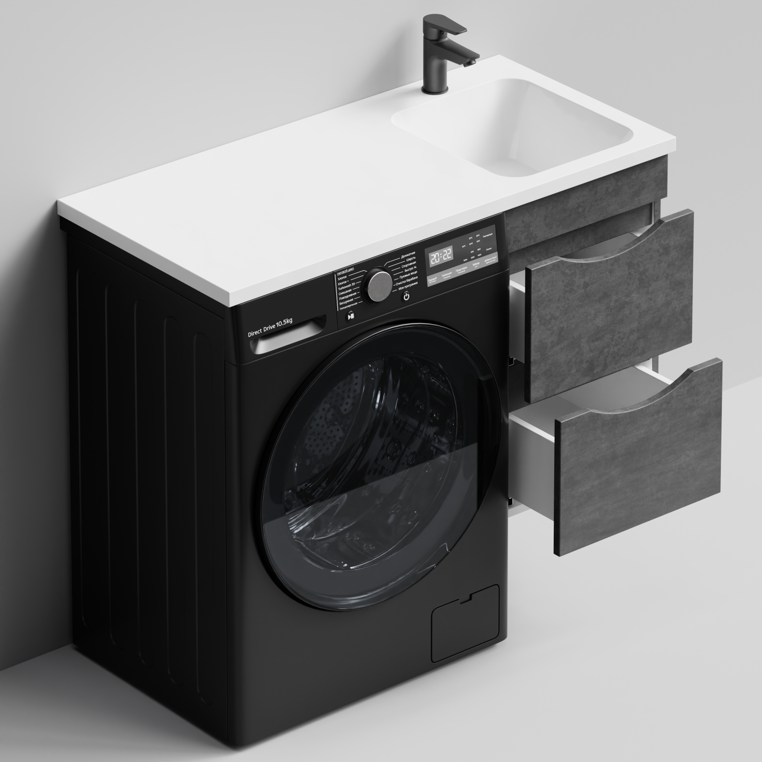 Тумба Vod-ok 48 с раковиной Смайл 110 подвесная, под стиральную машину, правая, Серый камень