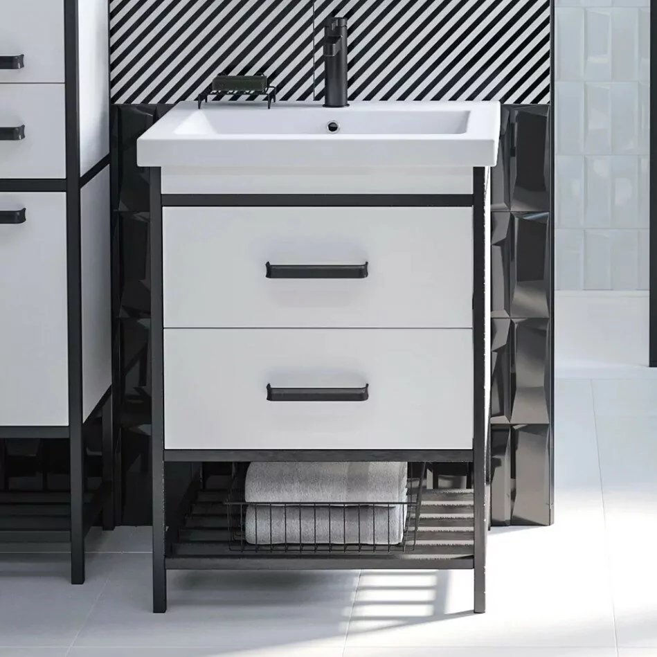 Тумба с раковиной Sanflor Норд 60 напольная, белый, черный муар