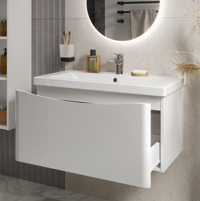 Тумба подвесная Vigo Glem 800-0-1 с раковиной Como 80, 1 ящик, белый