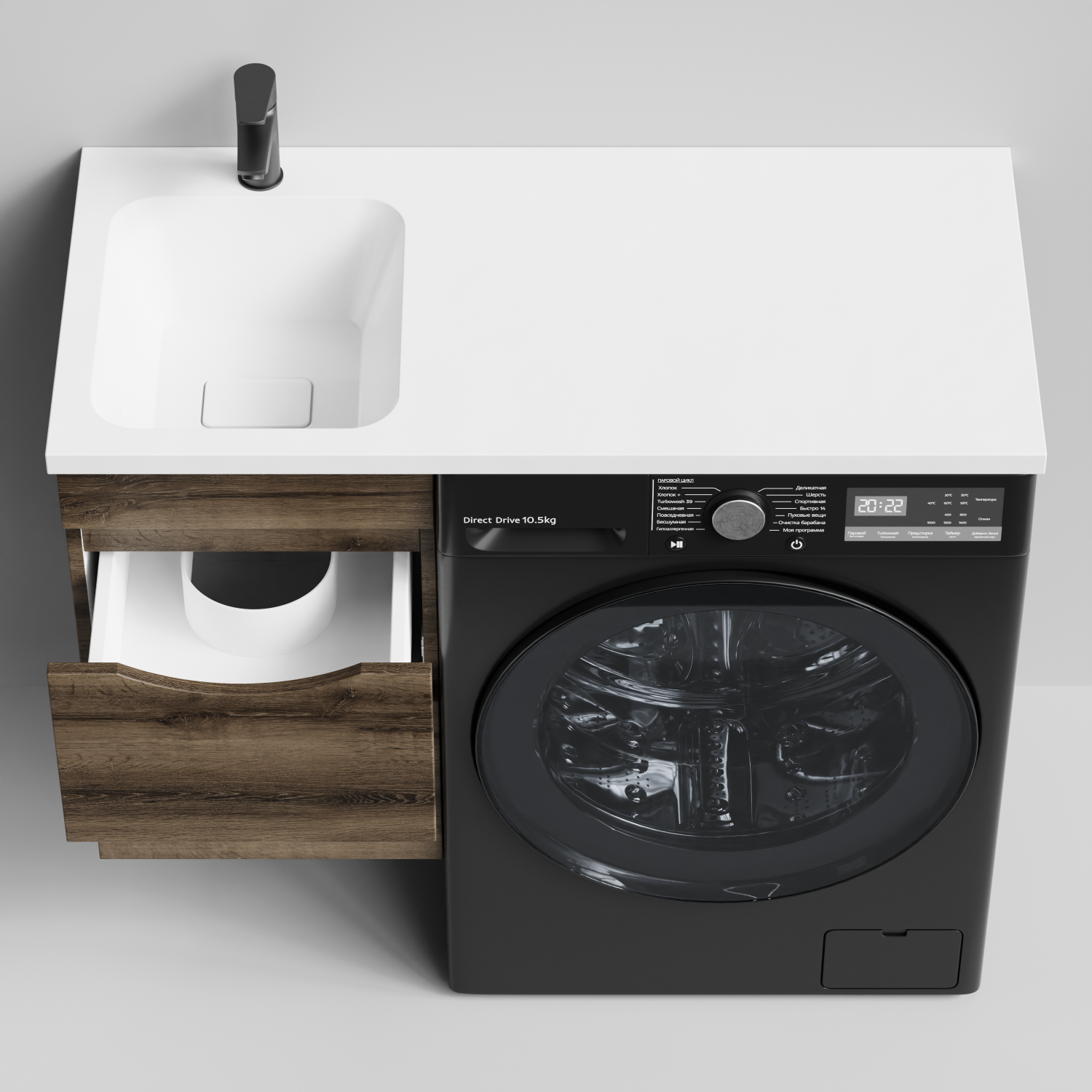 Тумба Vod-ok 38 с раковиной Смайл 100 подвесная, под стиральную машину, левая, Дуб крымский коричневый