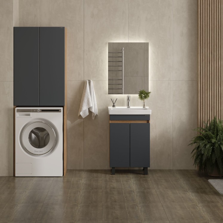Шкаф Onika Милтон 67 напольный, для стиральной машины, серый/дуб сонома (разборный)