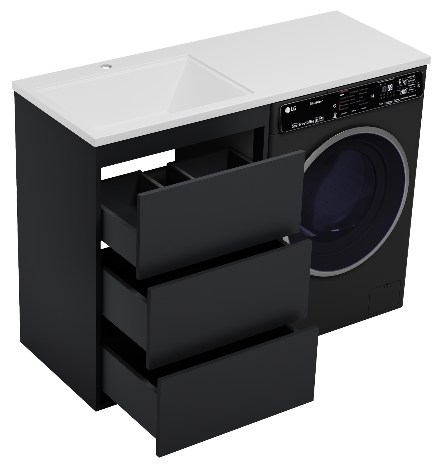 Тумба с раковиной Brevita Grafit 60 под стиральную машину,с раковиной Misty Гавана 120 L, графит