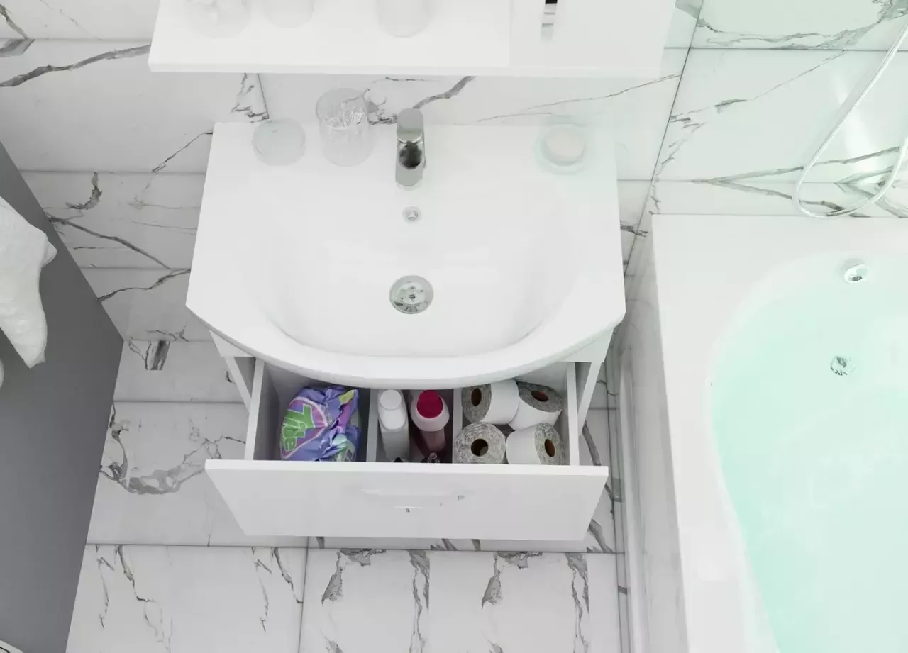 Тумба подвесная 1Marka Вита 65П с раковиной Балтика 65, 1 ящик, белый от магазина Vanna-Vanna.ru!